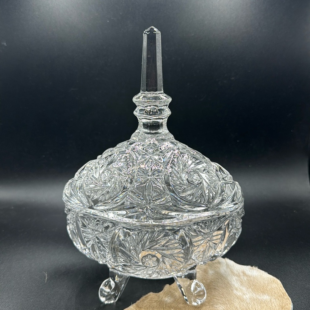 Vtg Footed Crystal Candy Dish with lid